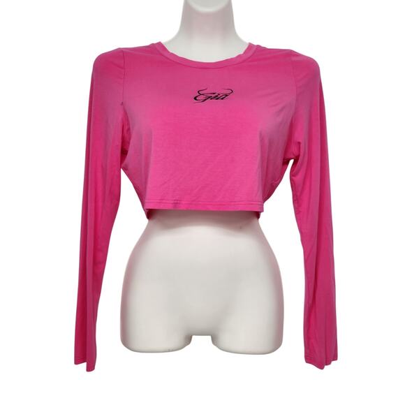 I.AM.GIA. Pink Bamboo Long Sleeve Stretchy Embroidered Gia Cropped Top Women XL - Picture 2 of 8